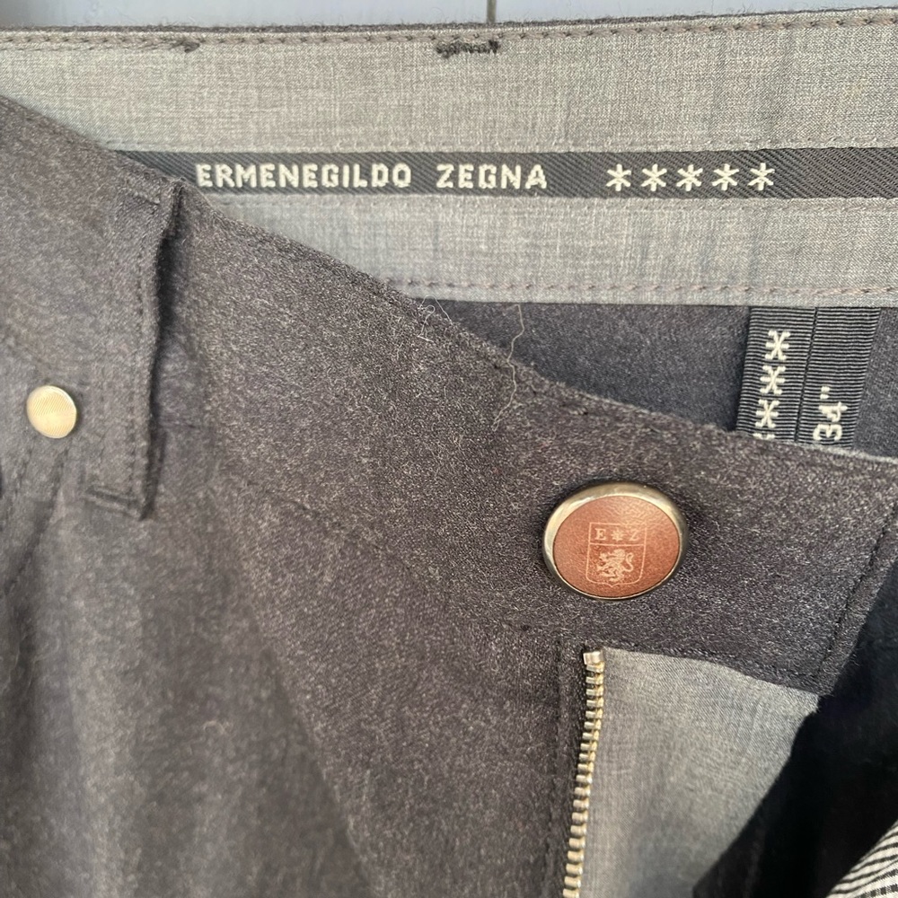 Recent Ermenegildo Zegna Dark Gray Wool Flannel Five Pockets Pants 34 x 25